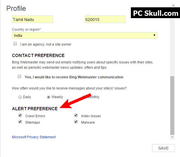 Set alert preferences on bing