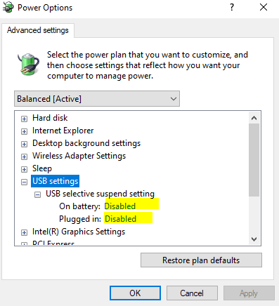 power USB setting windows